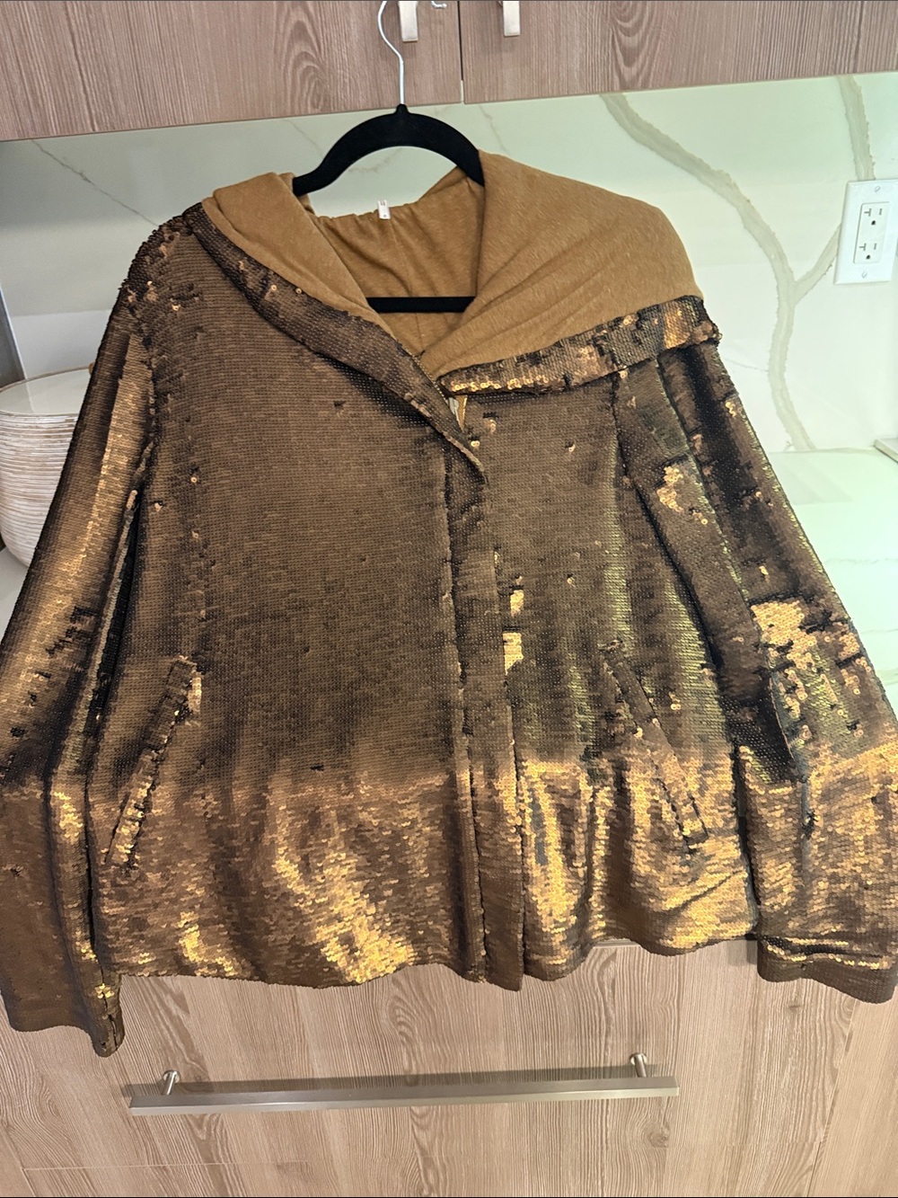 Free People Gold Sequin Hooded Women's Jacket Sz Small